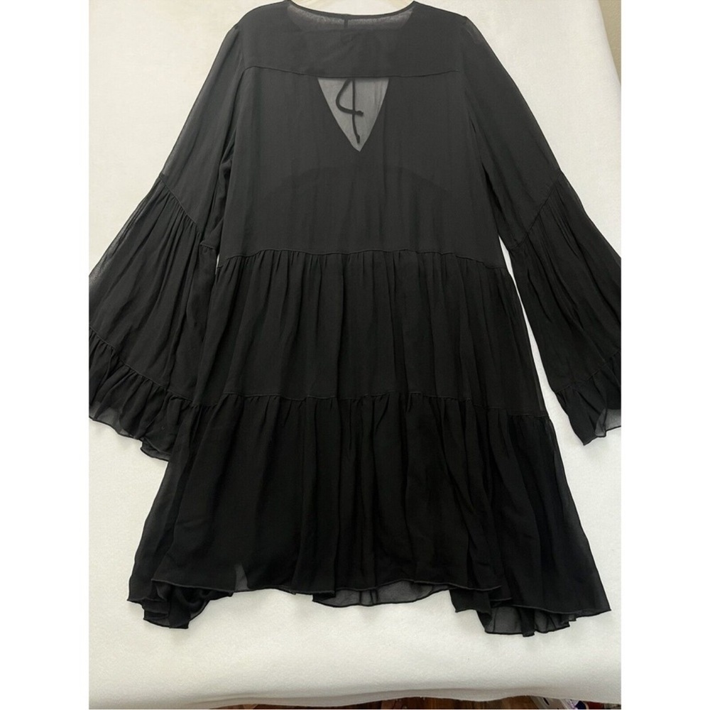 YFB - Young Fabulous & Broke Black Sheer Tiered V-Neck Tunic Dress, size L - Picture 2 of 5